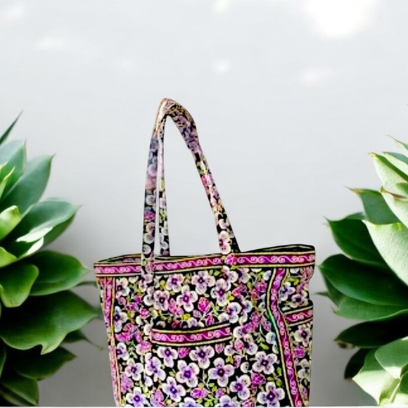 VERA BRADLEY Plum Petals Pattern Purple and Black Floral Tote with